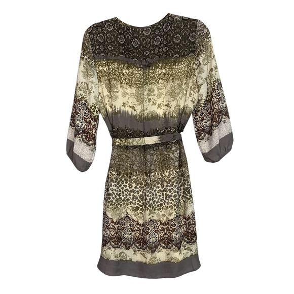 Fig and Flower Womens Medium Dress Brown Green Floral Print Button Up Belted - Picture 3 of 11